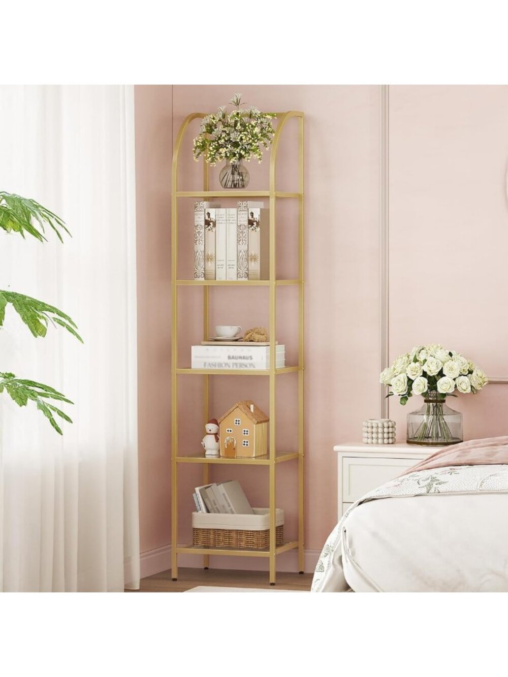 Stylish Arched Glass Bookshelf - Modern Tempered Glass Bookcase for Home Decor